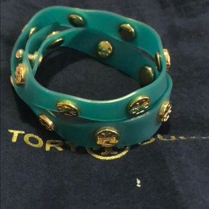 Tory Burch double-wrap logo stud bracelet
